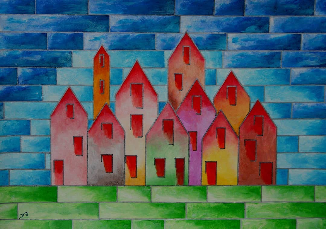 JP-46 Roze Huisjes in aquarel