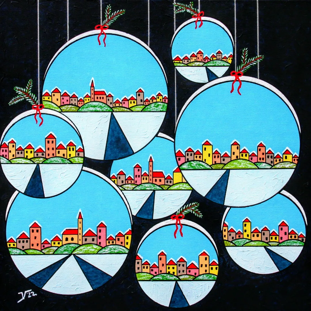 nr. 47 Kerstballen met dorpsgezicht
