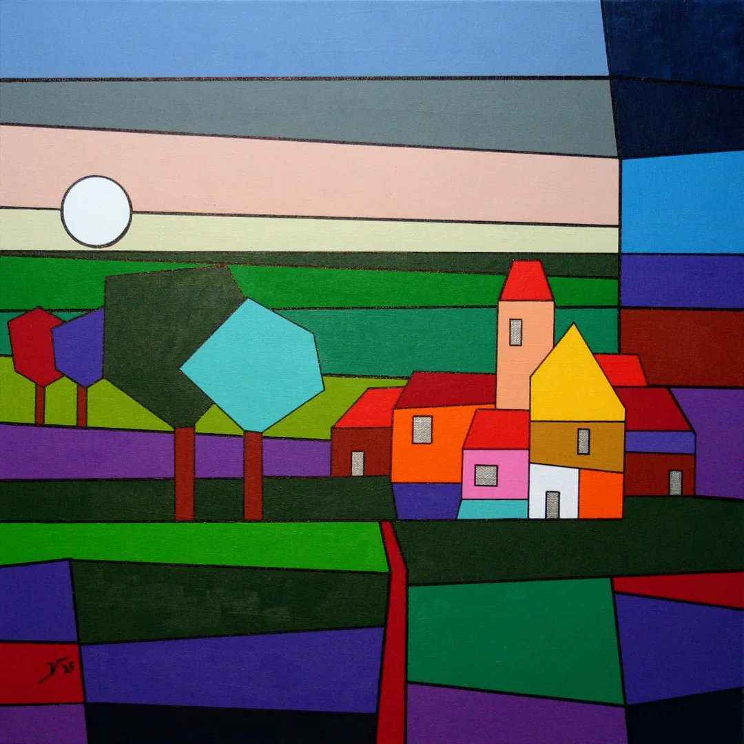 nr. 103 Avond met blauwe boom