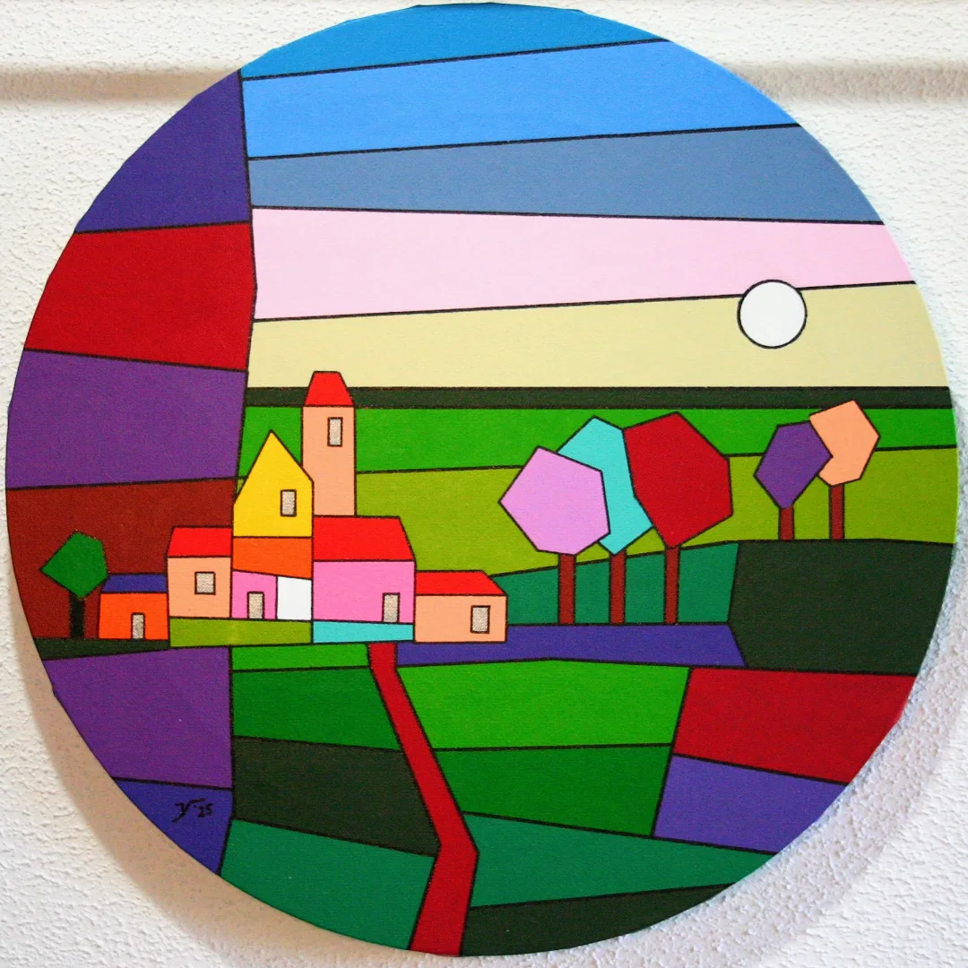 nr. 106 Rond landschap met zon